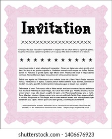 Pink Invitation template. Cordial design. Customizable, Easy to edit and change colors. With guilloche pattern. 