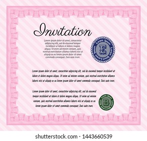 Pink Invitation template. Cordial design. Vector illustration. With complex background. 