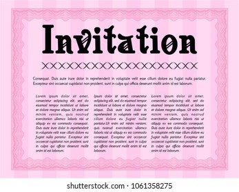  Pink Invitation template. Customizable, Easy to edit and change colors. With complex linear background. Excellent design. 