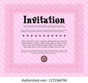 Pink Invitation template. Customizable, Easy to edit and change colors. With complex background. Good design. 