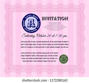 Pink Invitation template. Customizable, Easy to edit and change colors. With guilloche pattern and background. Elegant design. 