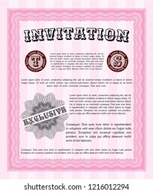 Pink Invitation template. Customizable, Easy to edit and change colors. With complex linear background. Excellent design. 