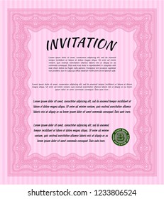 Pink Invitation template. Customizable, Easy to edit and change colors. With guilloche pattern and background. Beauty design. 