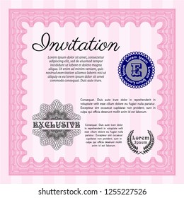 Pink Invitation template. Customizable, Easy to edit and change colors. Easy to print. Money style design. 