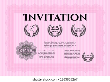 Pink Invitation template. Customizable, Easy to edit and change colors. With great quality guilloche pattern. Beauty design. 