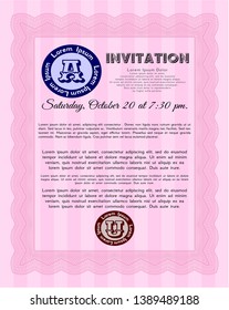 Pink Invitation template. Customizable, Easy to edit and change colors. Printer friendly. Cordial design. 