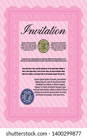 Pink Invitation template. Customizable, Easy to edit and change colors. With quality background. Money style design. 