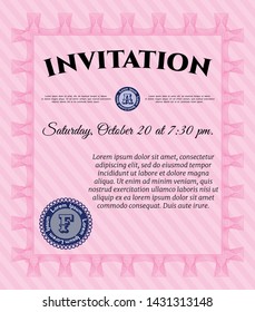 Pink Invitation template. Customizable, Easy to edit and change colors. With complex background. Modern design. 