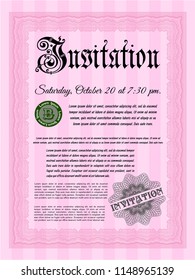 Pink Invitation template. Detailed. Complex background. Modern design. 
