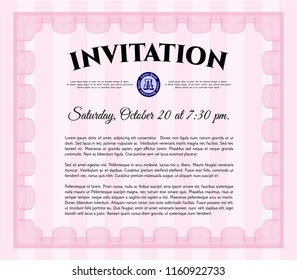 Pink Invitation template. Detailed. With complex background. Superior design. 