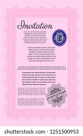 Pink Invitation template. Detailed. Complex background. Money Pattern. 