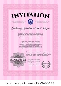 Pink Invitation template. Detailed. With complex background. Elegant design. 