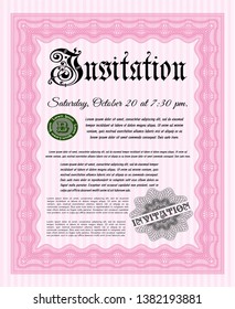Pink Invitation template. Detailed. With complex background. Cordial design. 