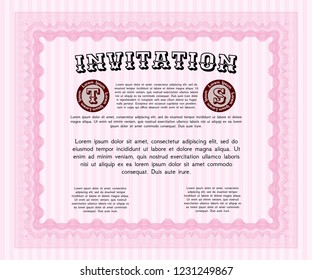 Pink Invitation template. Detailed. With guilloche pattern. Perfect design. 
