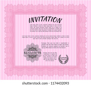 Pink Invitation template. Detailed. With linear background. Money design. 