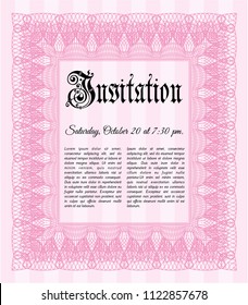 Pink Invitation template. Detailed. Printer friendly. Nice design. 