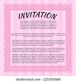 Pink Invitation template. Detailed. With quality background. Money design. 