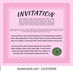 Pink Invitation template. Easy to print. Retro design. Vector illustration. 