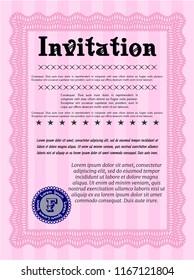 Pink Invitation template. Easy to print. Customizable, Easy to edit and change colors. Money Pattern design. 