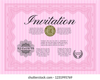 Pink Invitation template. Easy to print. Elegant design. Customizable, Easy to edit and change colors. 