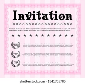 Pink Invitation template. Easy to print. Vector illustration. Superior design. 