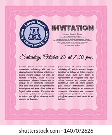 Pink Invitation template. Easy to print. Customizable, Easy to edit and change colors. Money Pattern. 