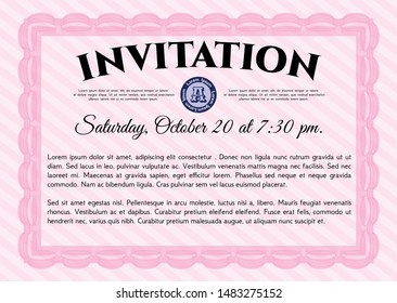 Pink Invitation template. Easy to print. Perfect design. Customizable, Easy to edit and change colors. 