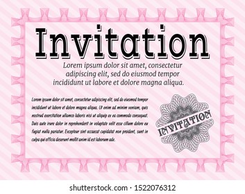 Pink Invitation template. Easy to print. Beauty design. Customizable, Easy to edit and change colors. 