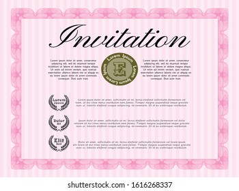 Pink Invitation template. Easy to print. Detailed. Retro design. 