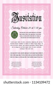 Pink Invitation template. Elegant design. With background. Customizable, Easy to edit and change colors. 