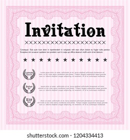 Pink Invitation template. Elegant design. Vector illustration. Printer friendly. 