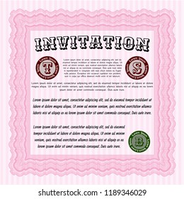 Pink Invitation template. Excellent design. With quality background. Customizable, Easy to edit and change colors. 