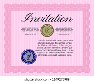 Pink Invitation template. Good design. Detailed. With complex background. 