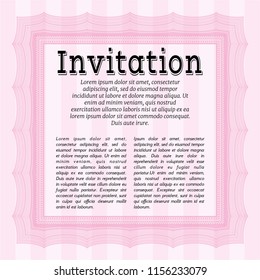 Pink Invitation template. Good design. Detailed. With guilloche pattern. 