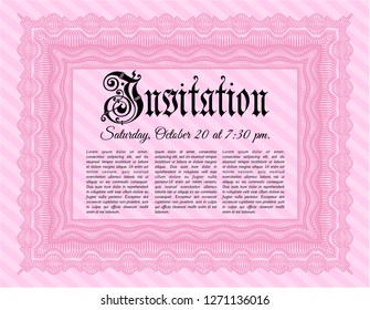 Pink Invitation template. Good design. With great quality guilloche pattern. Customizable, Easy to edit and change colors. 