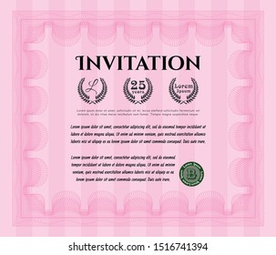 Pink Invitation template. Good design. Customizable, Easy to edit and change colors. With complex linear background. 
