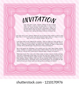 Pink Invitation template. With great quality guilloche pattern. Perfect design. Customizable, Easy to edit and change colors. 