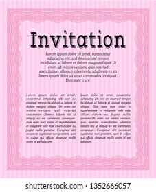 Pink Invitation template. With great quality guilloche pattern. Detailed. Good design. 