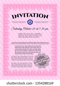 Pink Invitation template. With great quality guilloche pattern. Excellent design. Customizable, Easy to edit and change colors. 