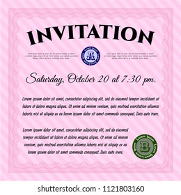 Pink Invitation template. With guilloche pattern and background. Customizable, Easy to edit and change colors. Money Pattern design. 
