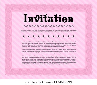 Pink Invitation template. With guilloche pattern and background. Customizable, Easy to edit and change colors. Money design. 