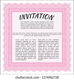 Pink Invitation template. With guilloche pattern. Customizable, Easy to edit and change colors. Sophisticated design. 