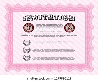 Pink Invitation template. With guilloche pattern. Customizable, Easy to edit and change colors. Perfect design. 