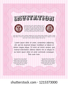 Pink Invitation template. With guilloche pattern. Money Pattern design. Customizable, Easy to edit and change colors. 