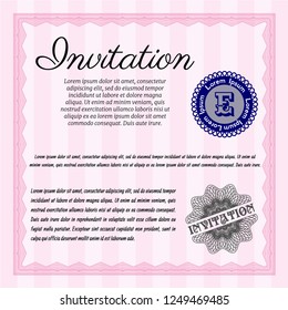 Pink Invitation template. With guilloche pattern. Vector illustration. Lovely design. 