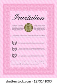 Pink Invitation template. With guilloche pattern and background. Modern design. Customizable, Easy to edit and change colors. 