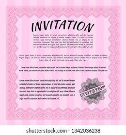 Pink Invitation template. With guilloche pattern and background. Good design. Vector illustration. 