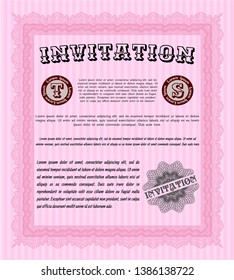 Pink Invitation template. With guilloche pattern. Customizable, Easy to edit and change colors. Perfect design. 