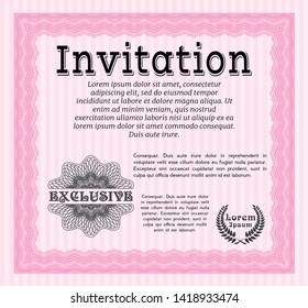 Pink Invitation template. With guilloche pattern and background. Customizable, Easy to edit and change colors. Money design. 
