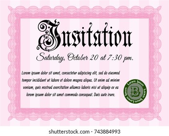 Pink Invitation template. With guilloche pattern and background. Superior design. Customizable, Easy to edit and change colors. 